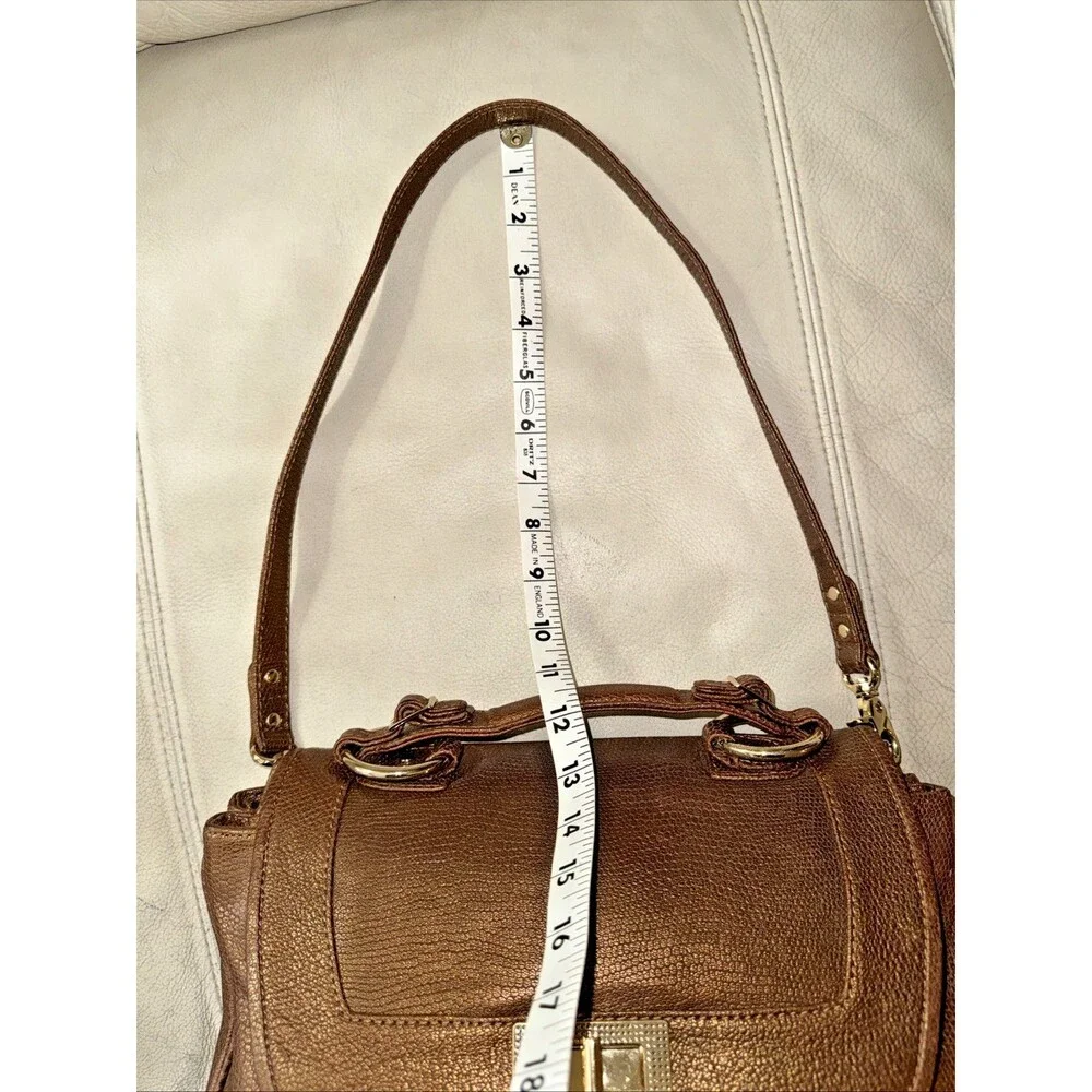 Rebecca Minkoff Satchel Shoulder Bag Leather Shimmering Bronze Brown Top Handle